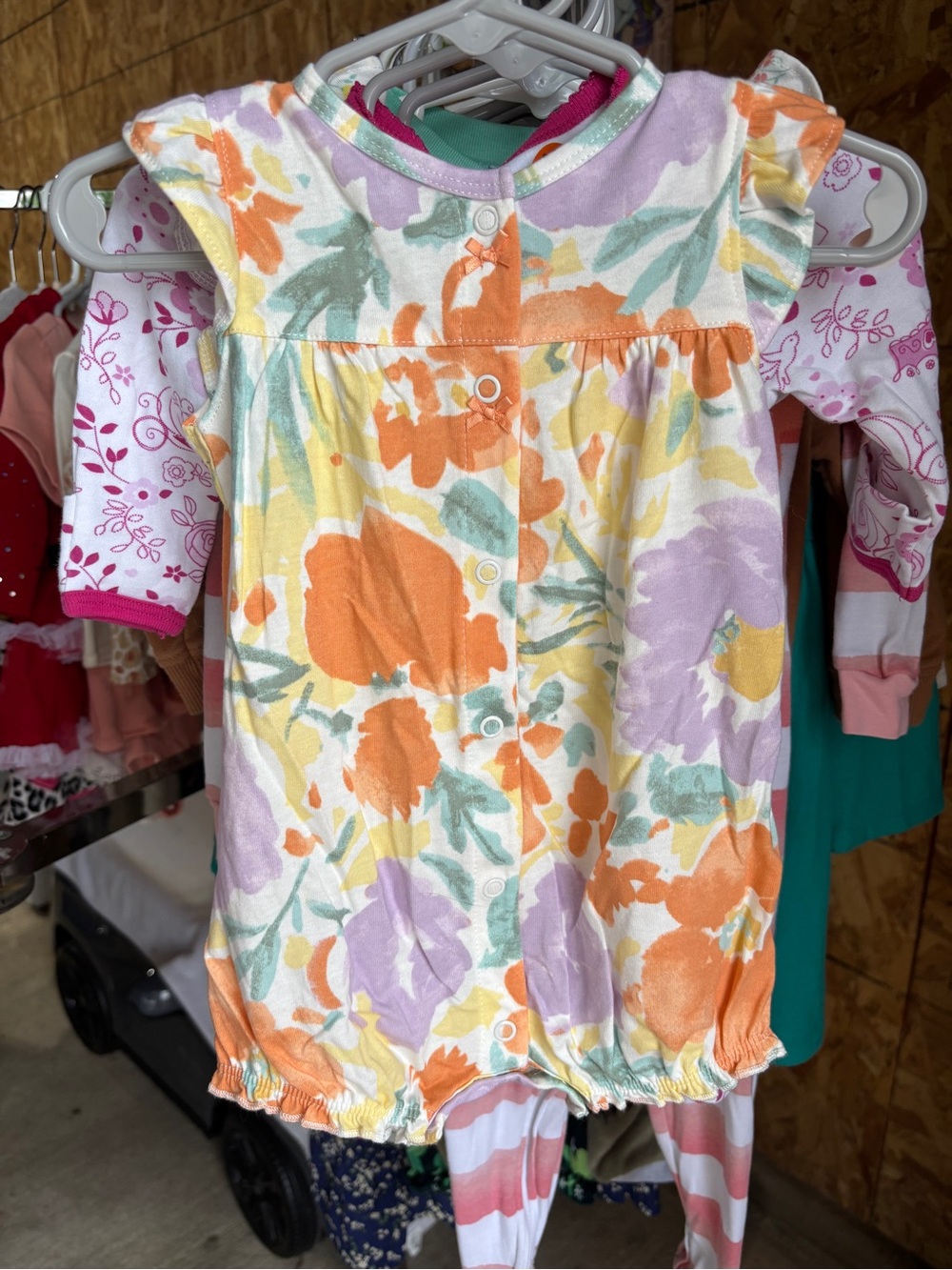 Carter's Floral Sleeveless One-Piece Romper in Orange, Lavender, Yellow, Green